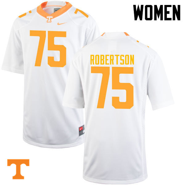Women #75 Jashon Robertson Tennessee Volunteers College Football Jerseys-White - Click Image to Close